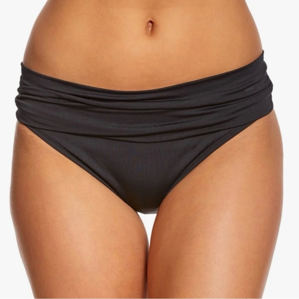 La Blanca black shirred band hipster swim bottom